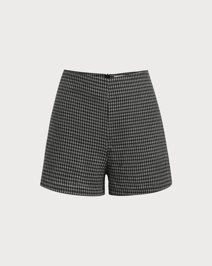 Grey High Waisted Plaid Shorts