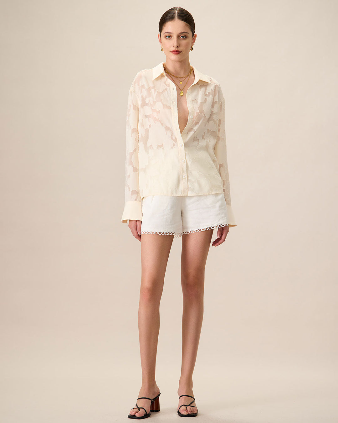 Women's Apricot Jacquard Long Sleeve Shirt