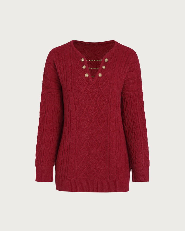 Red V Neck Knit Sweater