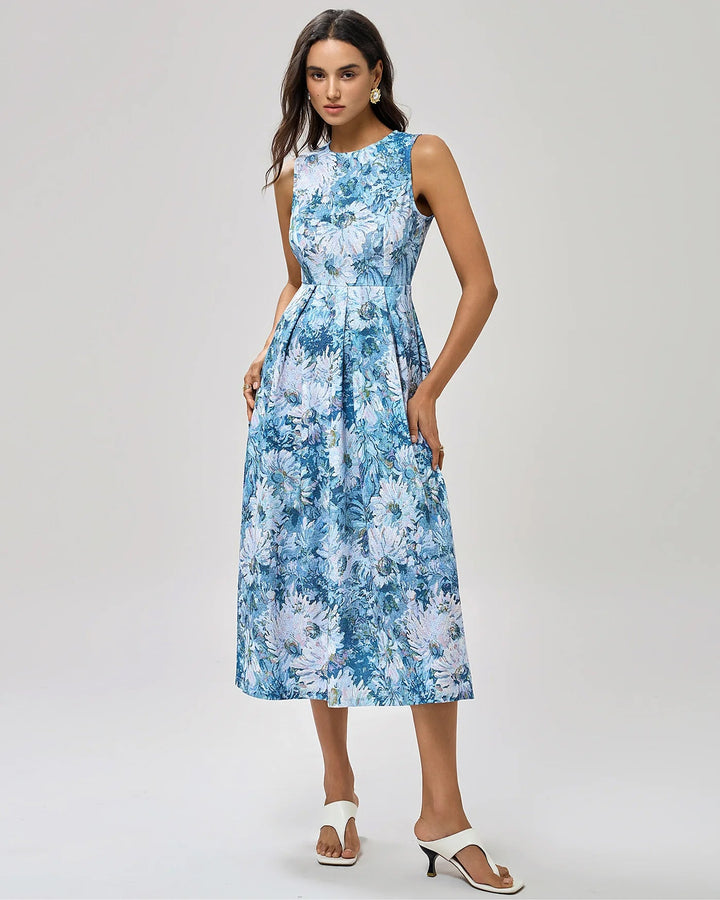 Blue Floral Tunic Midi Dress