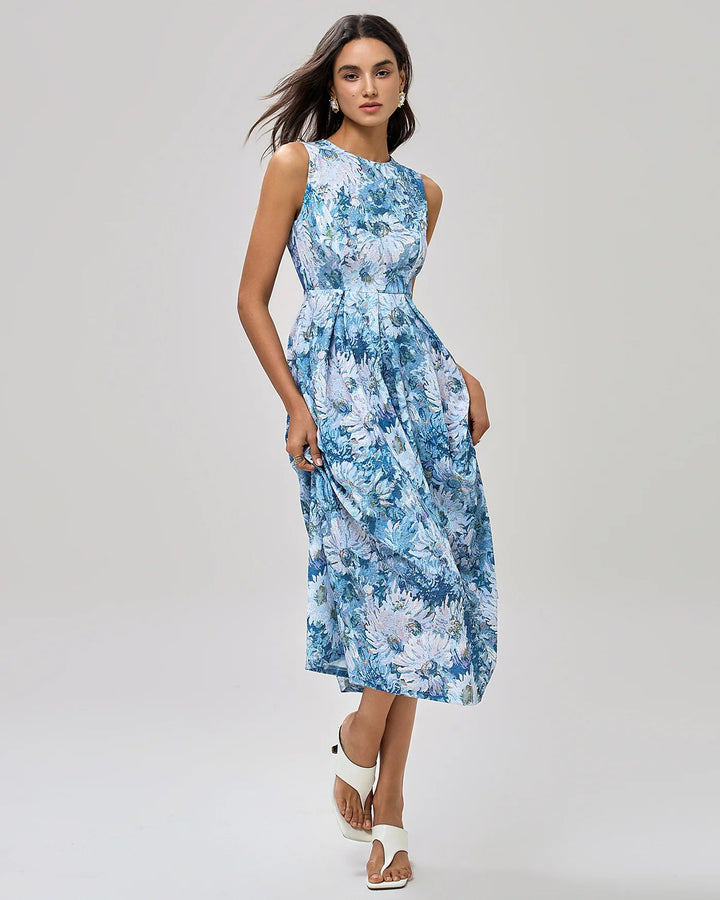 Blue Floral Tunic Midi Dress