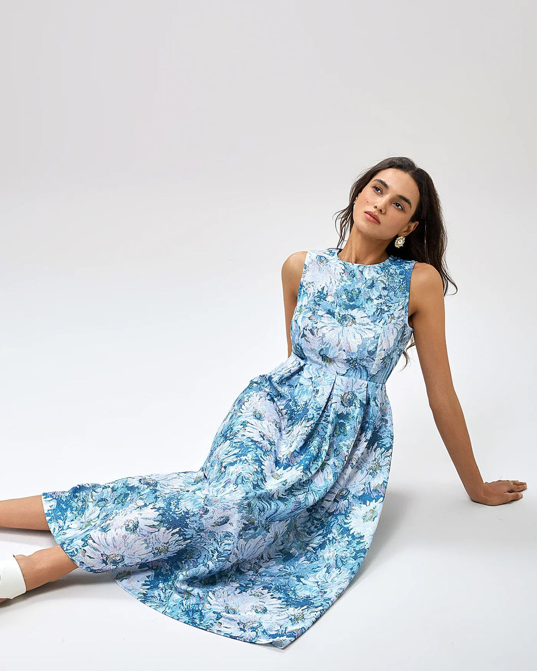 Blue Floral Tunic Midi Dress
