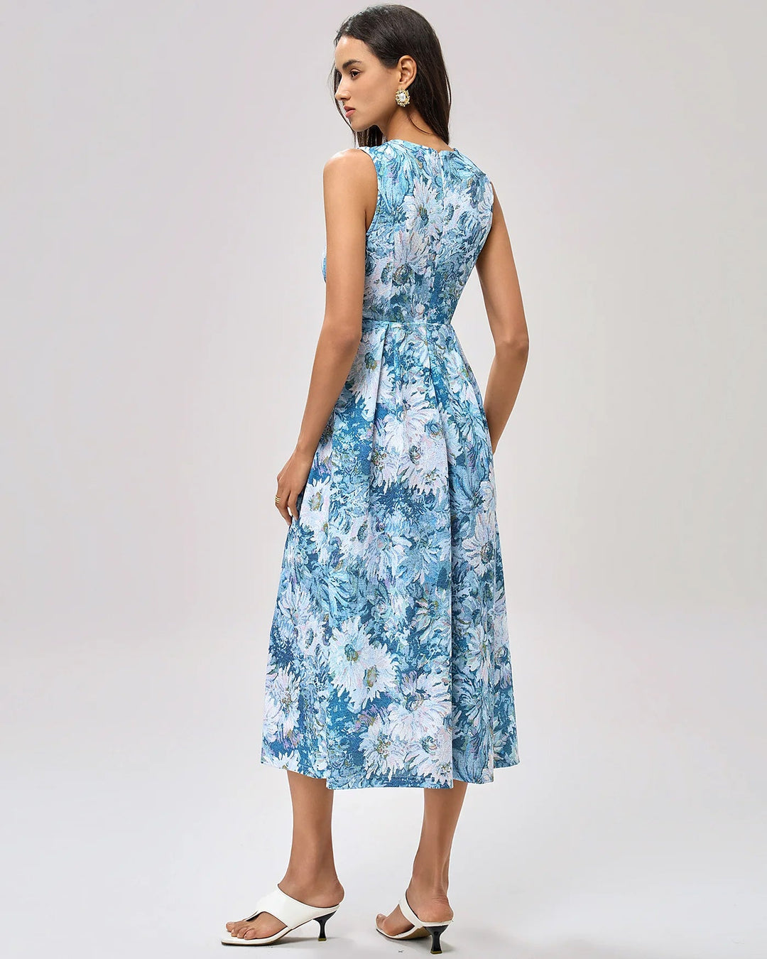 Blue Floral Tunic Midi Dress