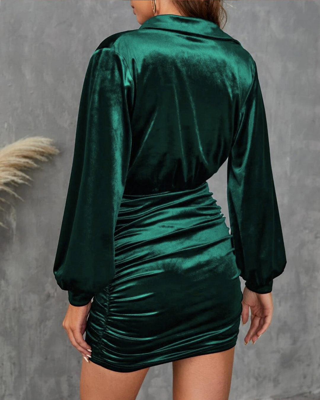 Green Cowl Neck Velour Mini Dress