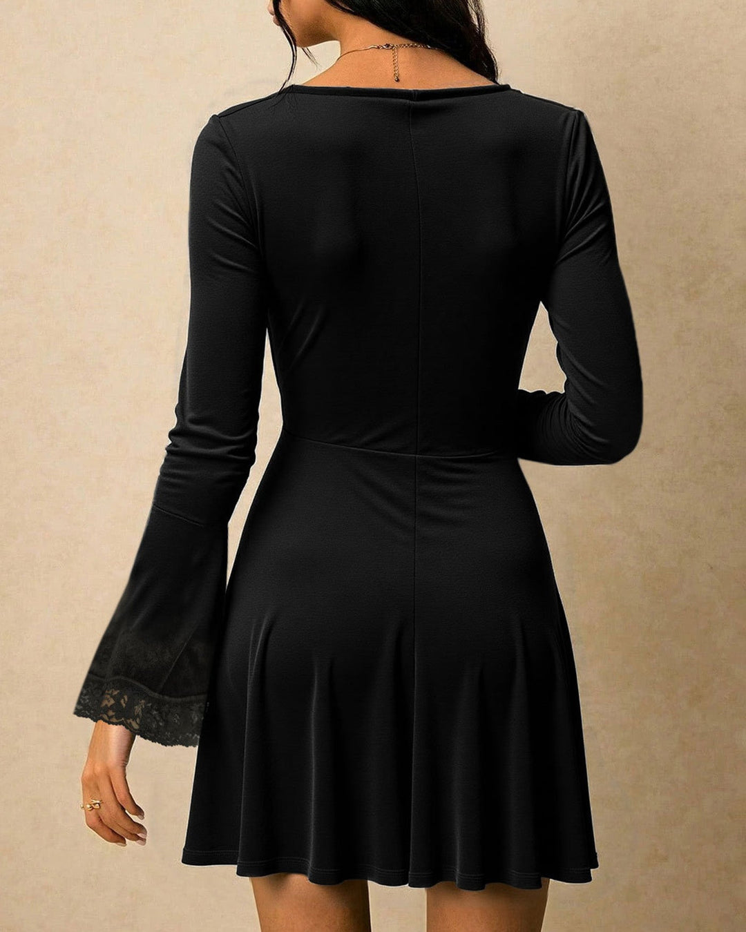Black V Neck Tunic Velour Mini Dress