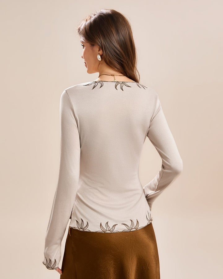Beige V Neck Tee