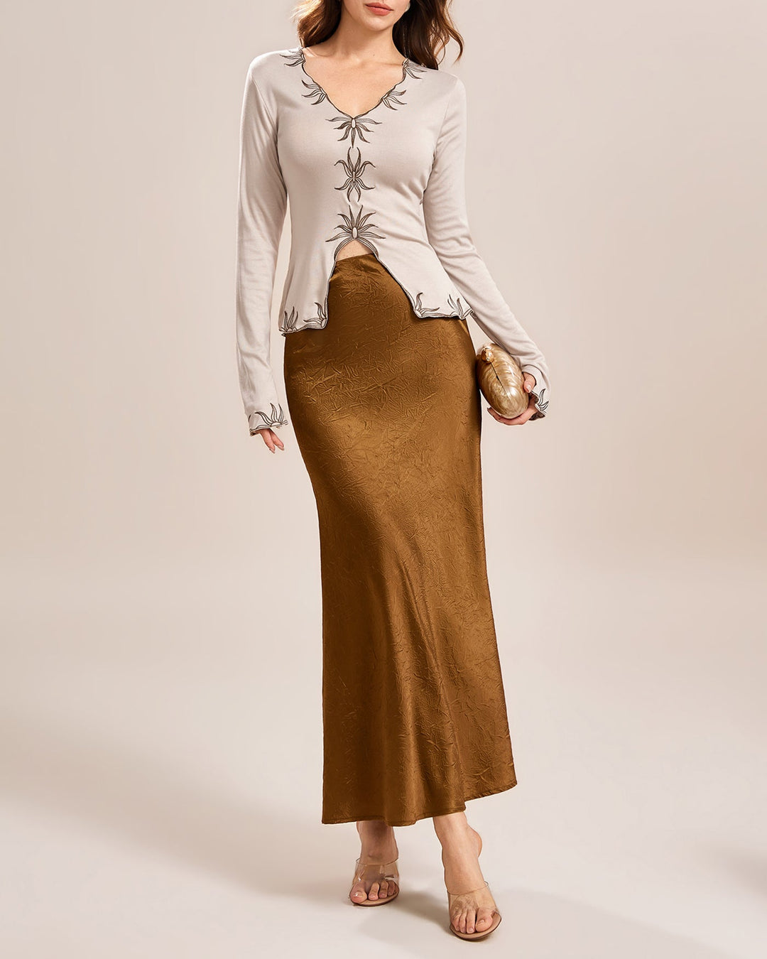 Beige V Neck Tee