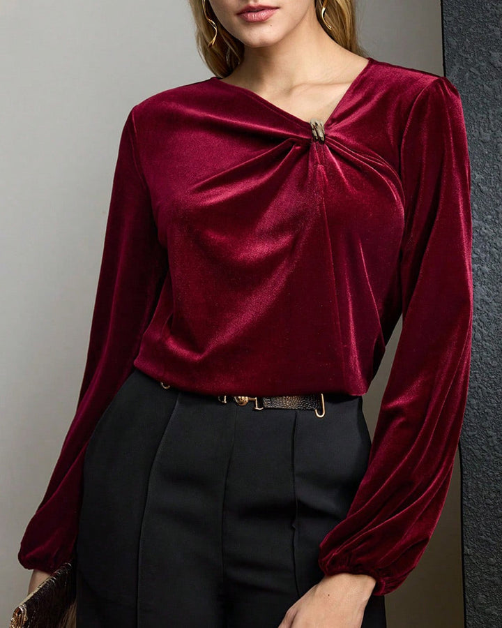 Wine Red Asymmetrical Velour Tee