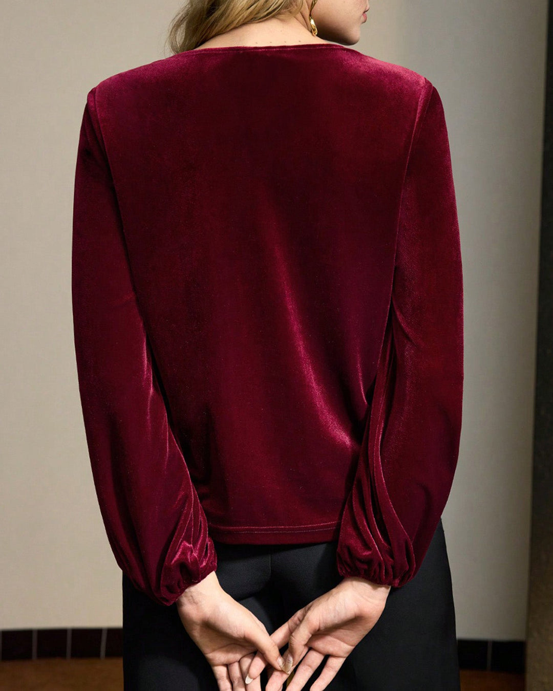 Wine Red Asymmetrical Velour Tee
