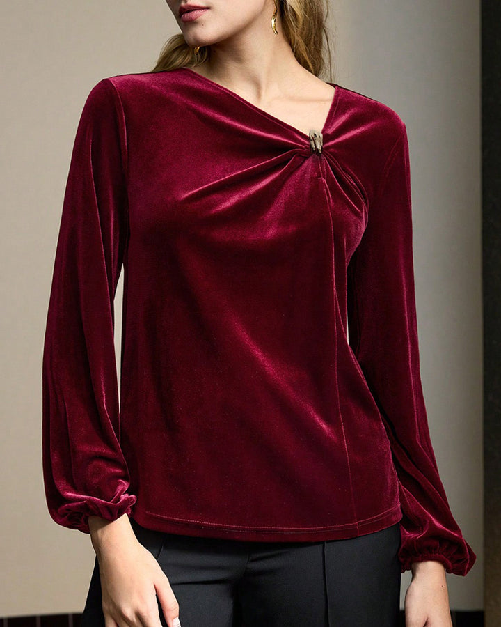 Wine Red Asymmetrical Velour Tee
