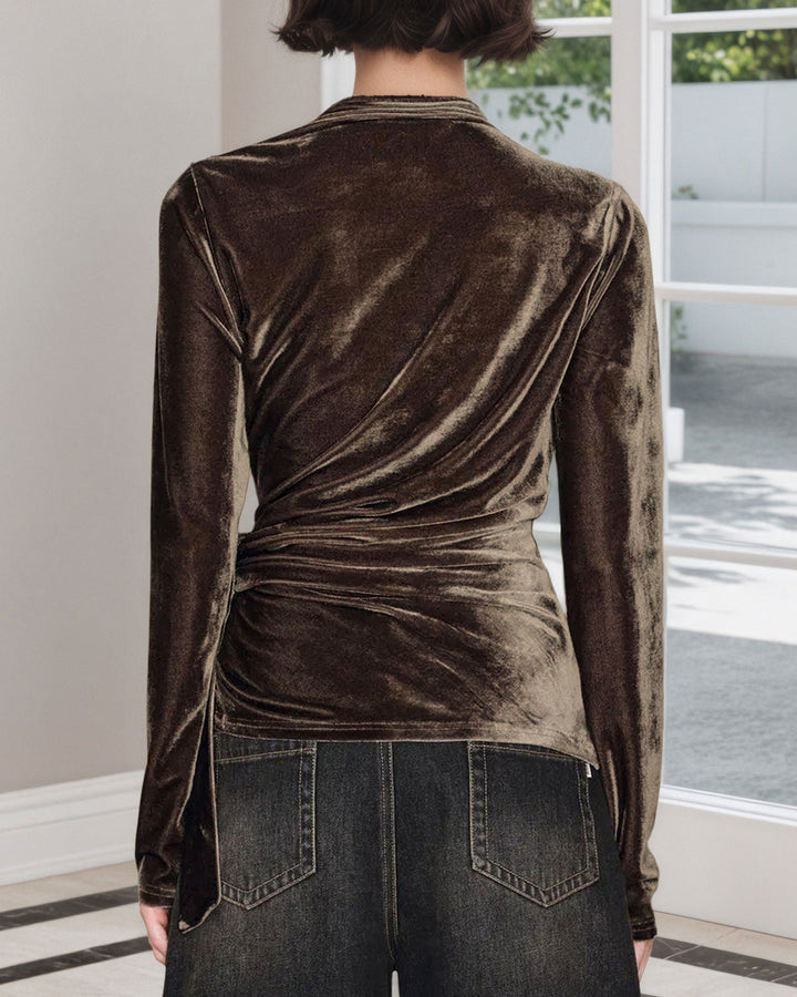Brown Ruched Velour Tee
