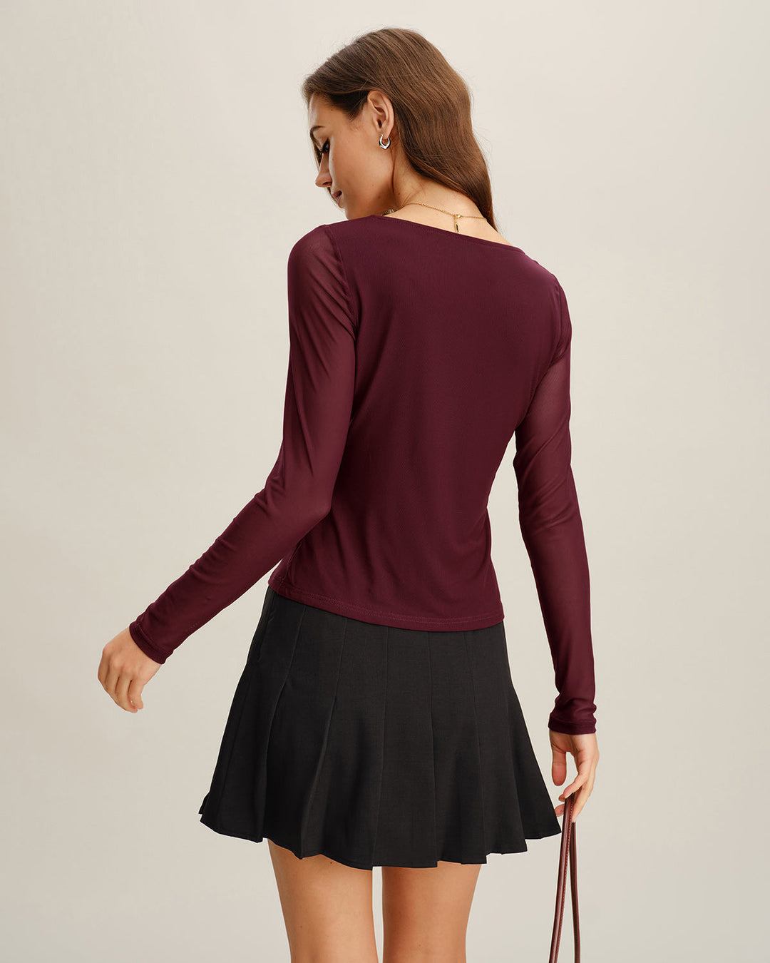 Wine Red Square Neck Slim Tee