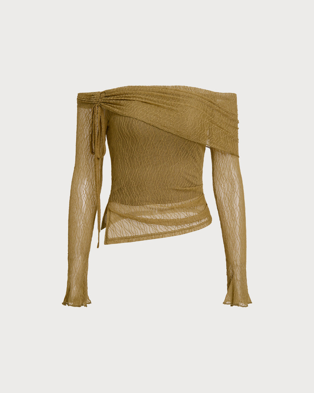 Green Off The Shoulder Bell Sleeve Tee