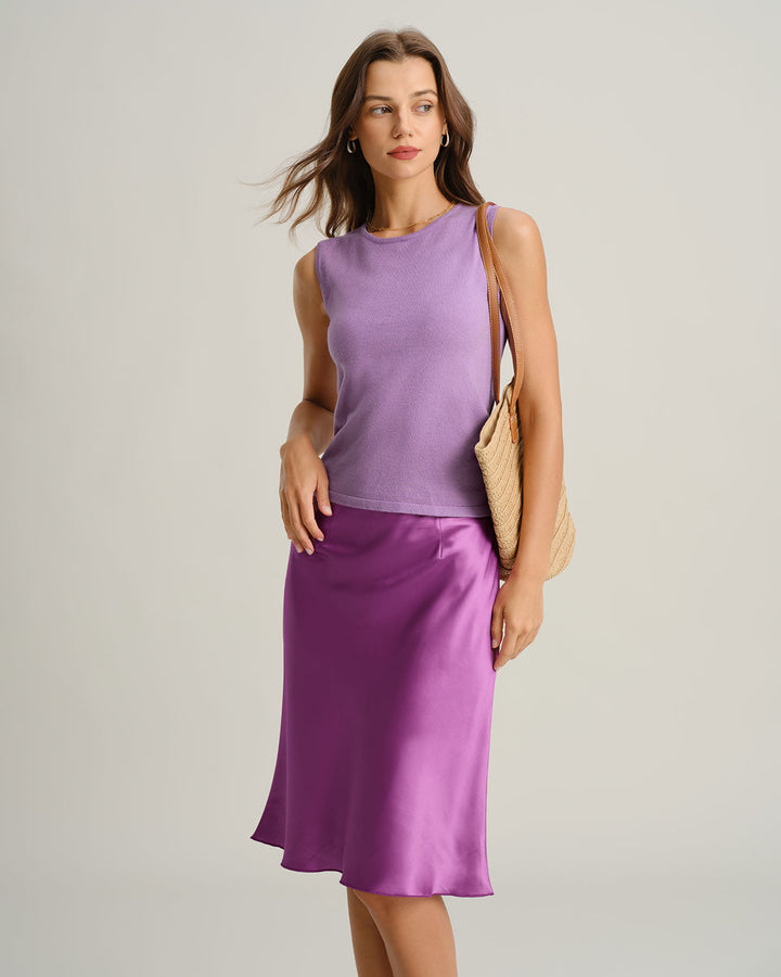 Purple Round Neck Ribbed Knit Tee