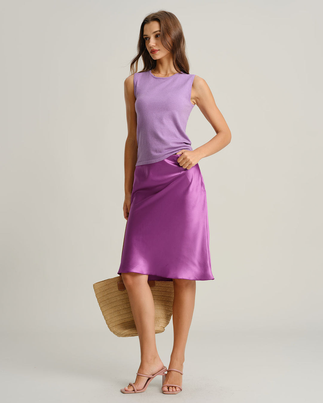Purple Round Neck Ribbed Knit Tee
