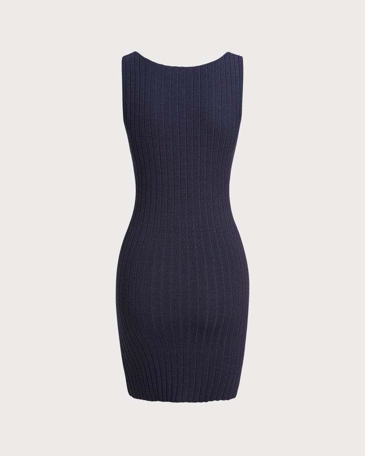 Blue Bodycon Sleeveless Sweater Dress