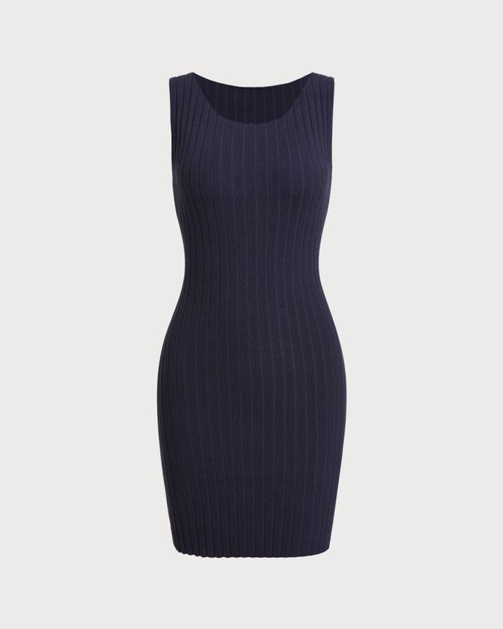 Blue Bodycon Sleeveless Sweater Dress