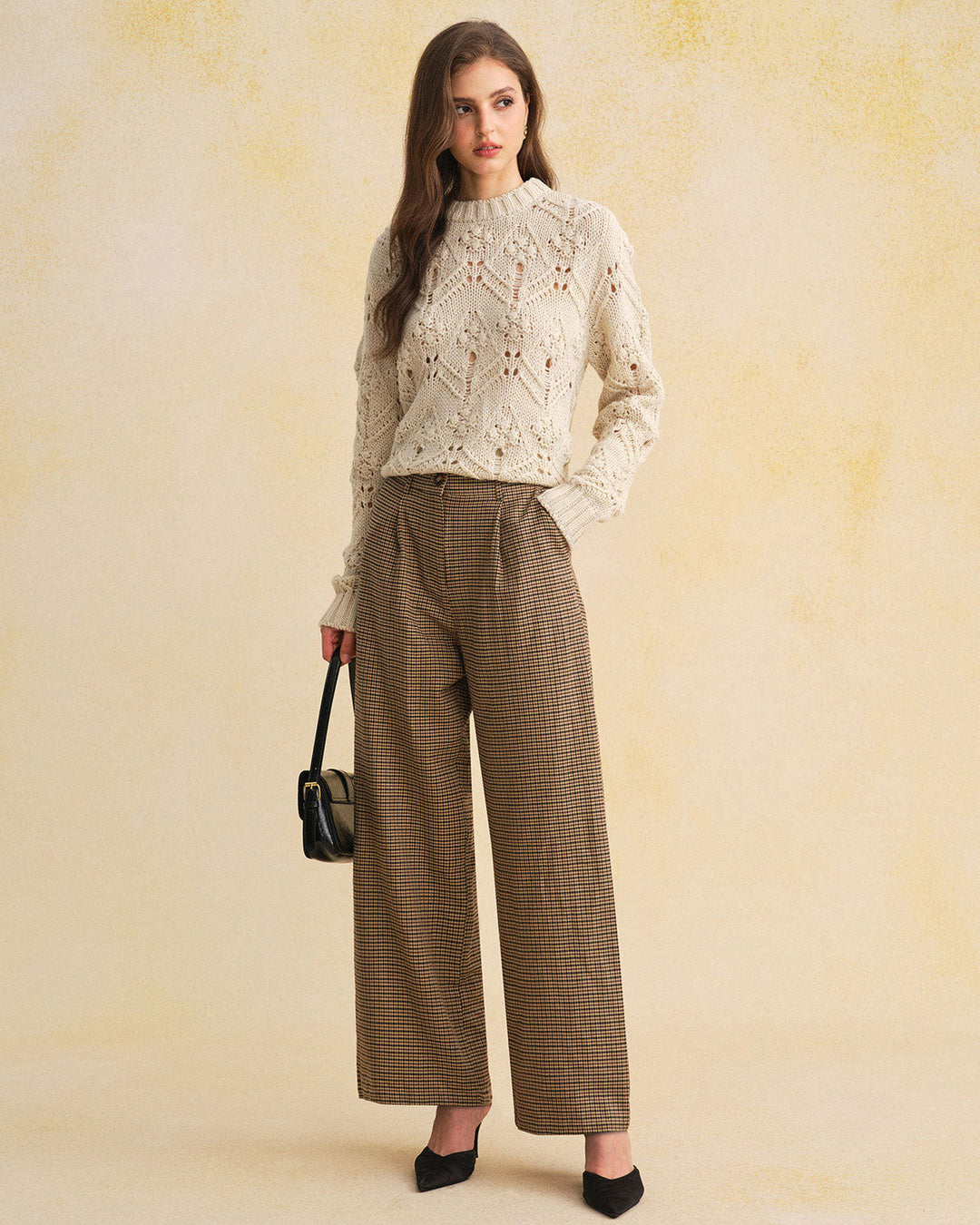 Brown Plaid Straight Pants