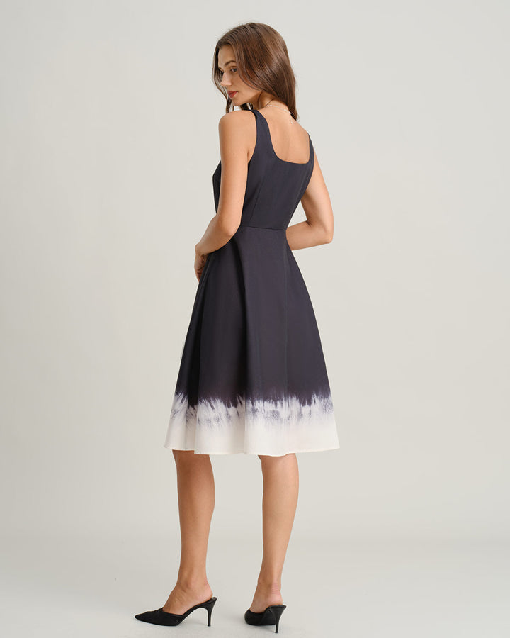 Black Contrast Square Neck Slip Midi Dress