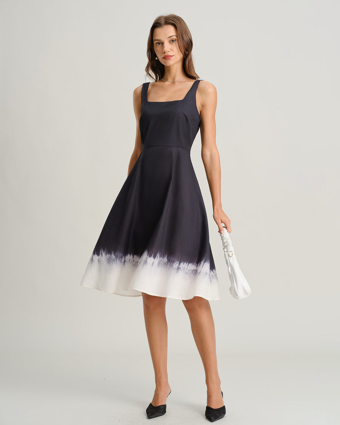 Black Contrast Square Neck Slip Midi Dress