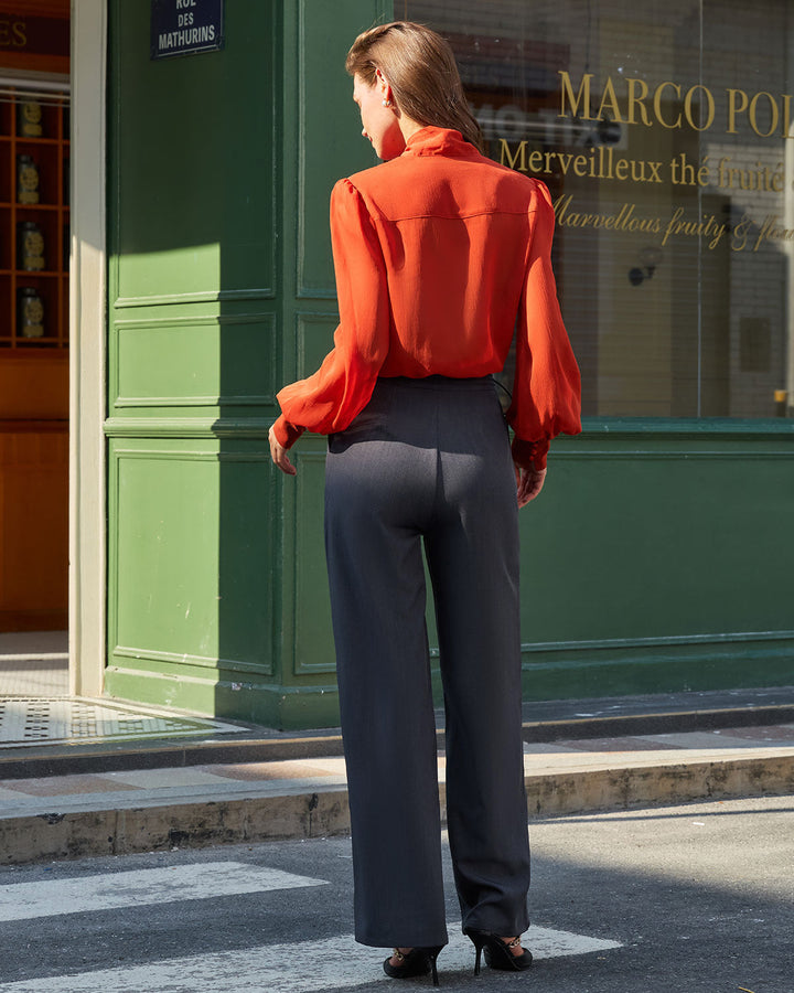 Grey Natural Waisted Casual Straight Pants