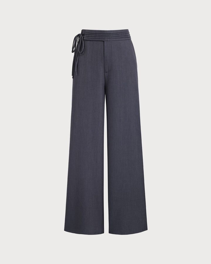 Grey Natural Waisted Casual Straight Pants