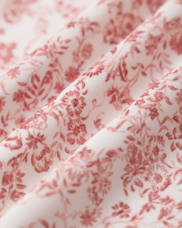 Pink Floral Elastic Waist Flared Skirt