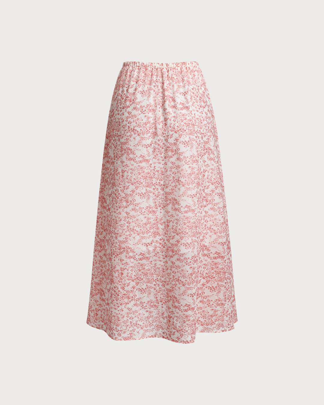 Pink Floral Elastic Waist Flared Skirt
