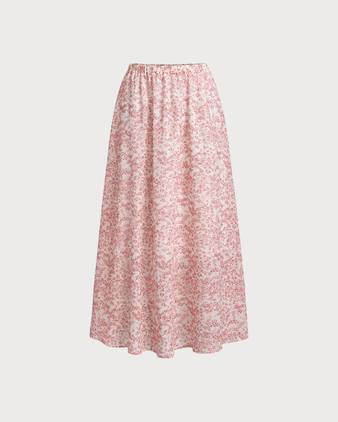 Pink Floral Elastic Waist Flared Skirt