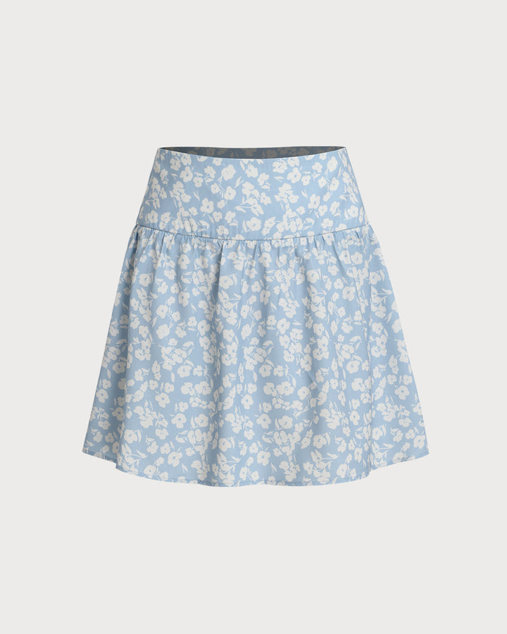 Blue Floral A-Line Mini Skirt
