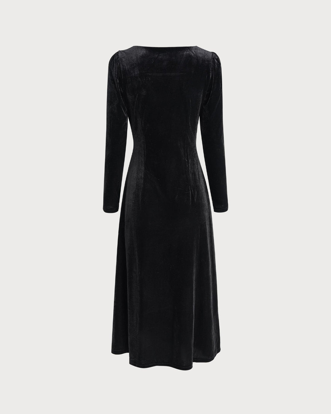 Black Square Neck Velour Midi Dress