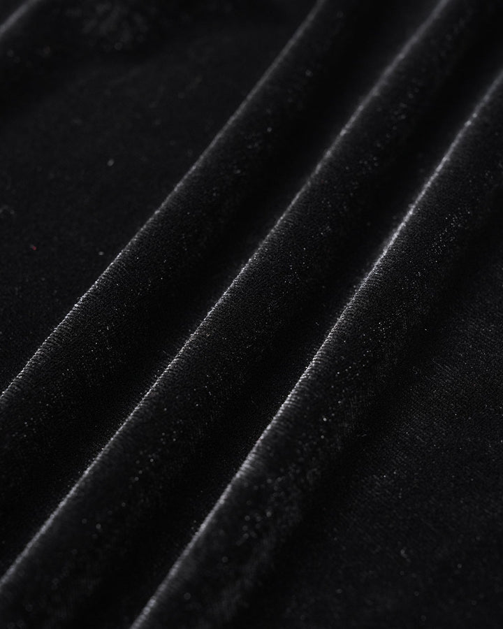 Black Square Neck Velour Midi Dress